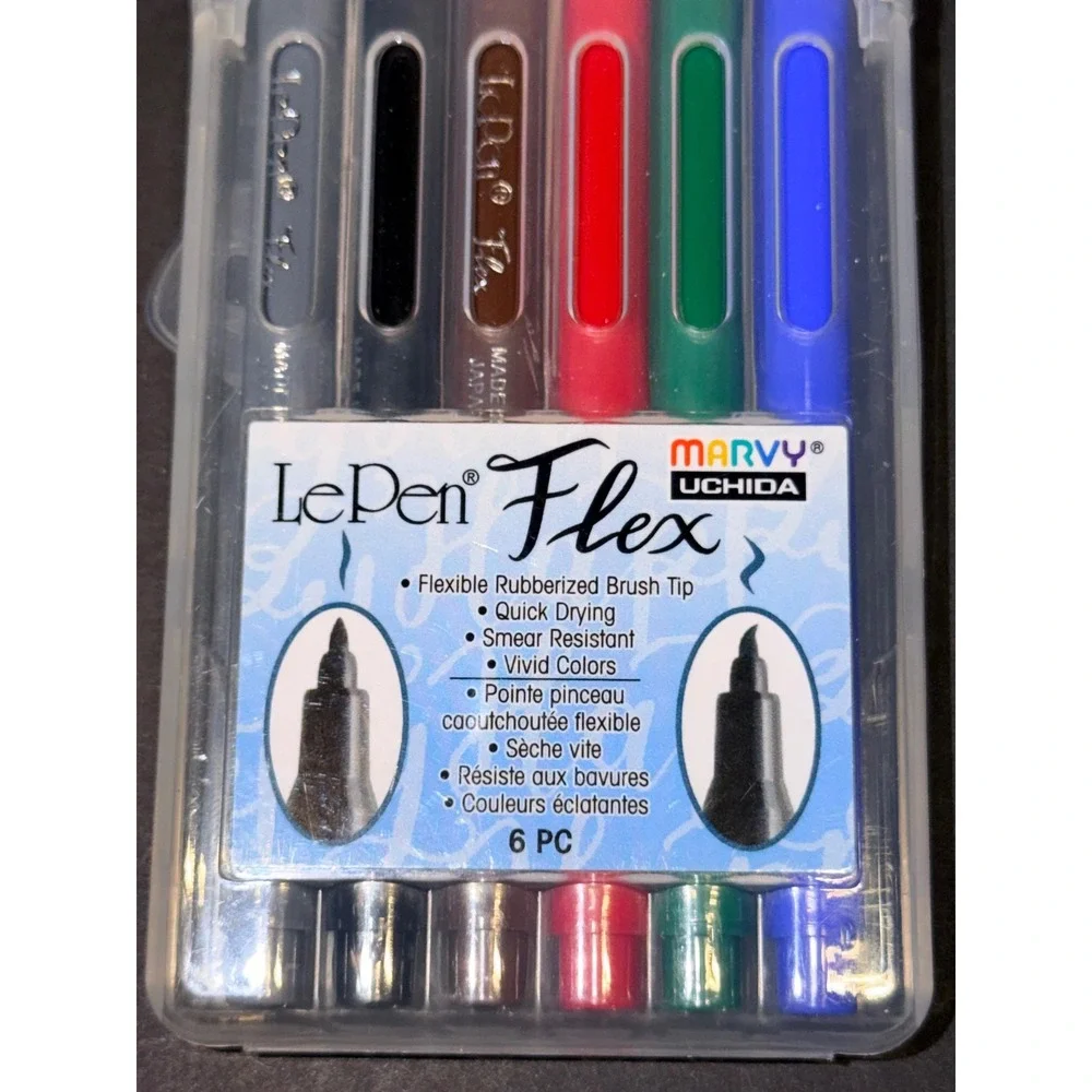 Marvy Uchida Le Pen Flex 6pc Primary Set Brush Tip Markers 4800-6A Made in Japan